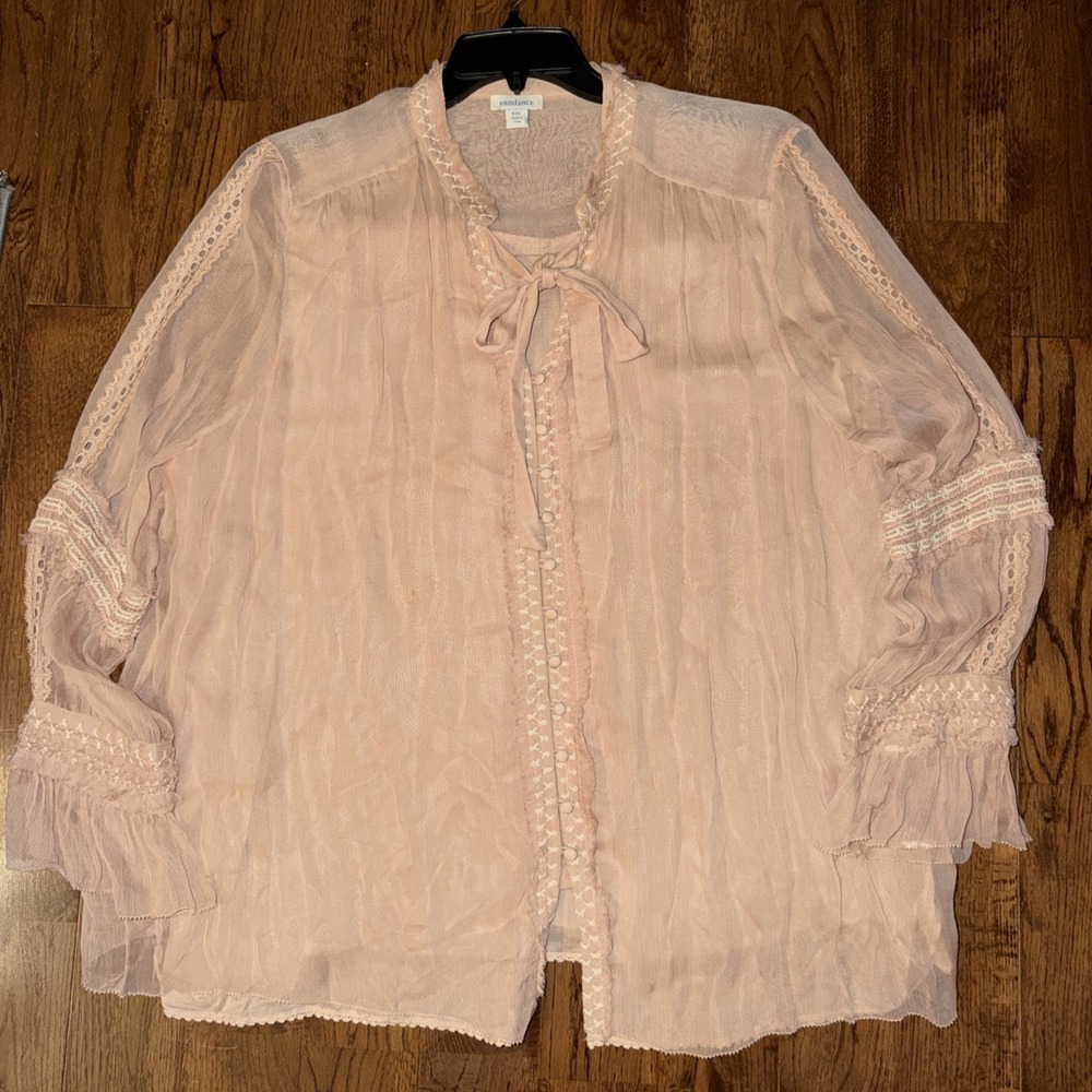 Sundance Blouse Womens XXL Beige Ruffle Blouse Cottagecore Fairy Top